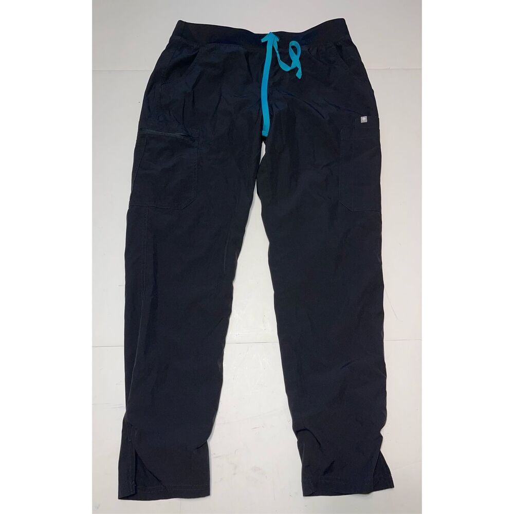 Figs Black Scrub Pants with Teal Drawstring